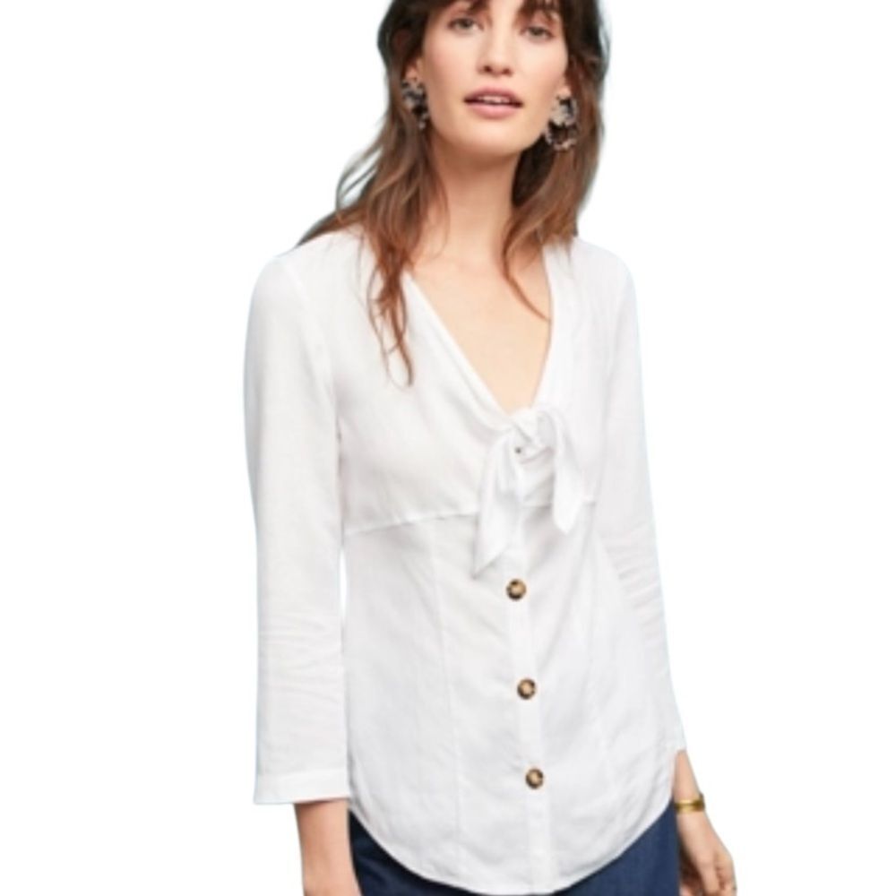Anthropologie Maeve White Graciosa Button-Front size 2
